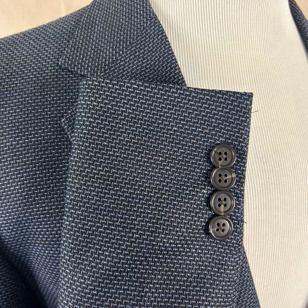 Joseph Abboud 44L Sport Coat Wool Silk Blue Knit Two Button Double Vented